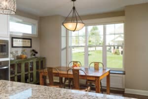 Kitchen with large windows