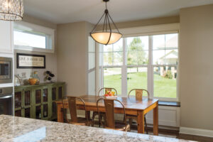 Kitchen with double hung windows